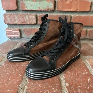Hogan Rebel Hi Top Suede Lace Up Sneakers in Brown Sz 7.5 Women’s